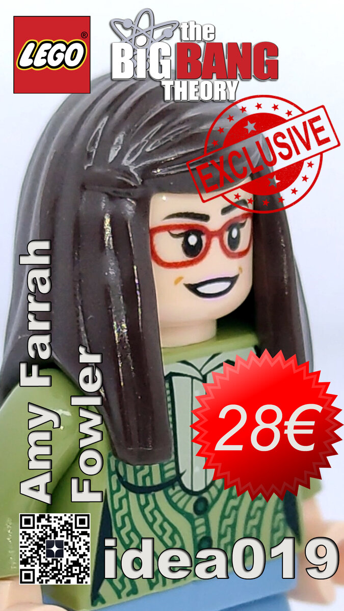 idea019 Amy Farrah Fowler from The Big Bang Theory. The LEGO minifigure is exclusive.