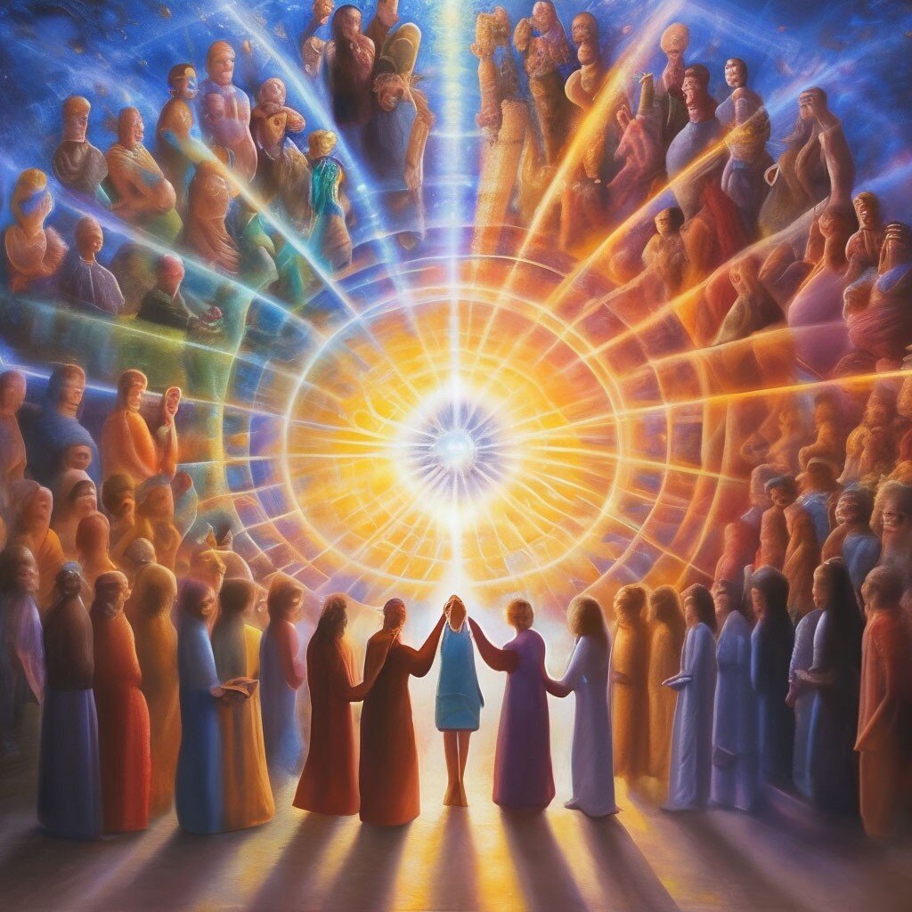 Абсолютно все люди связаны друг с другом. Увидеть это на практике - самый пугающий и неописуемый опыт. Есть одно Я. У всех "Я" одно и то же. А формы разные, как палитра цветов одного белого луча (распад Света на цветовой спектр)