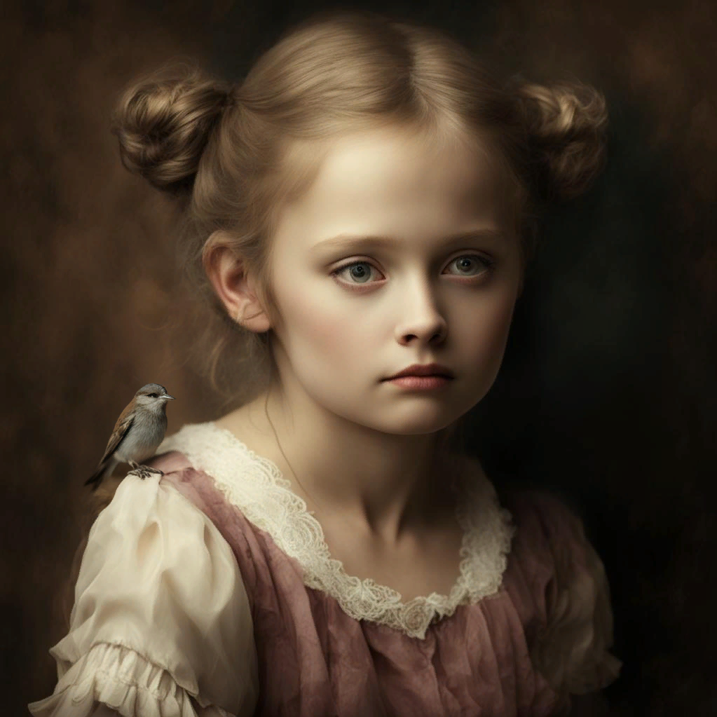 Девочка из Макеевки с воробьём. М. Болдырев (2023) темпера, карандаш, масло, акрил, сепия, картон