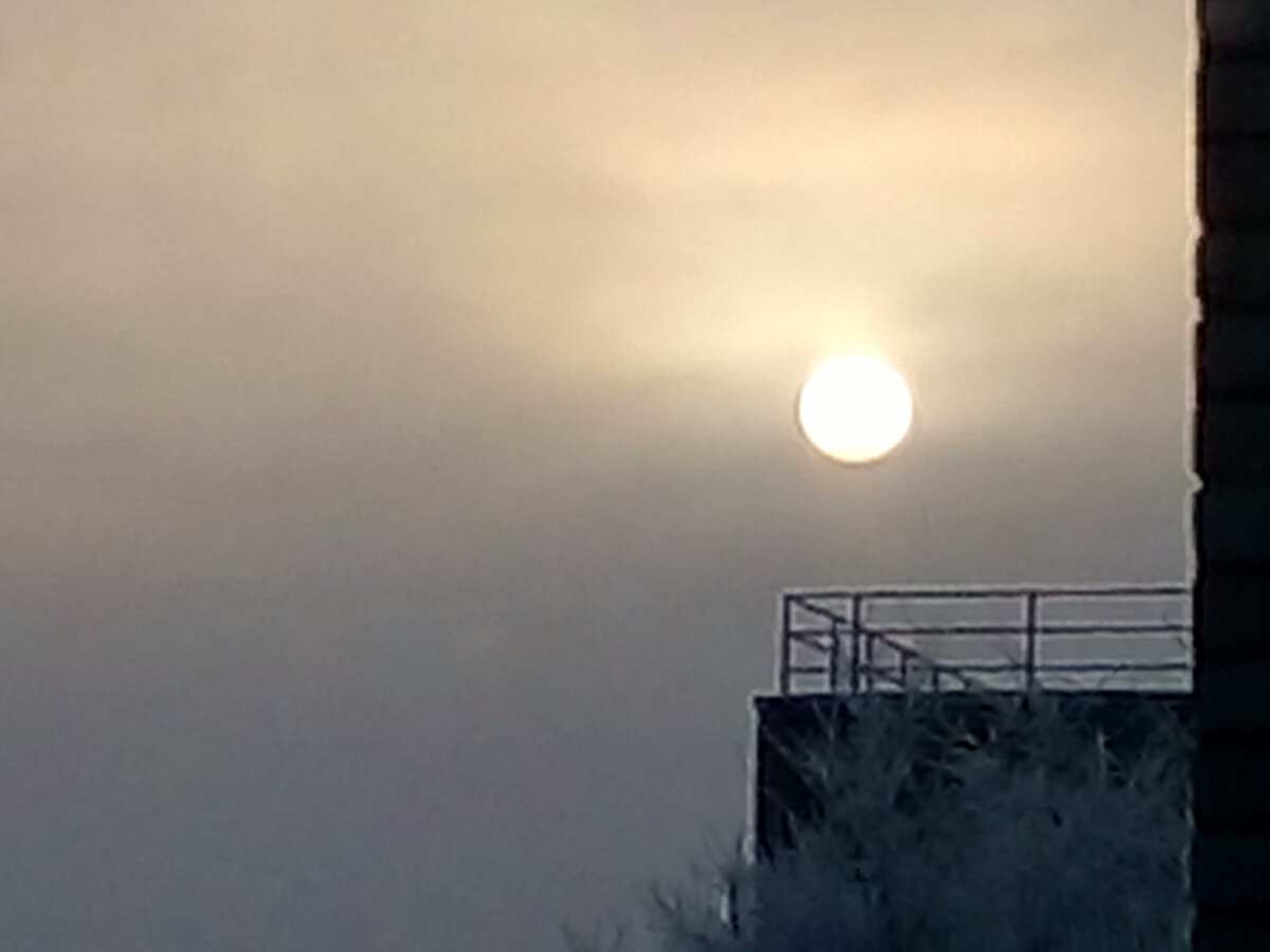 Безлучистое Солнце! Красивое и необычное природное явление сфотографировала морозным утром - Солнце без лучей и похоже на Луну!  Всем подписчикам и гостям огромный привет!-2