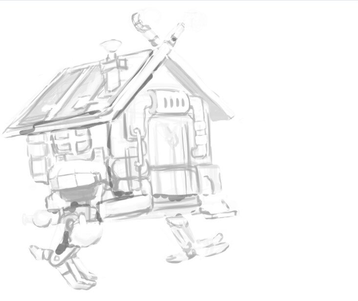 Процесс рисования РУССКОЙ ИЗБЫ в стиле КИБЕРПАНК. 