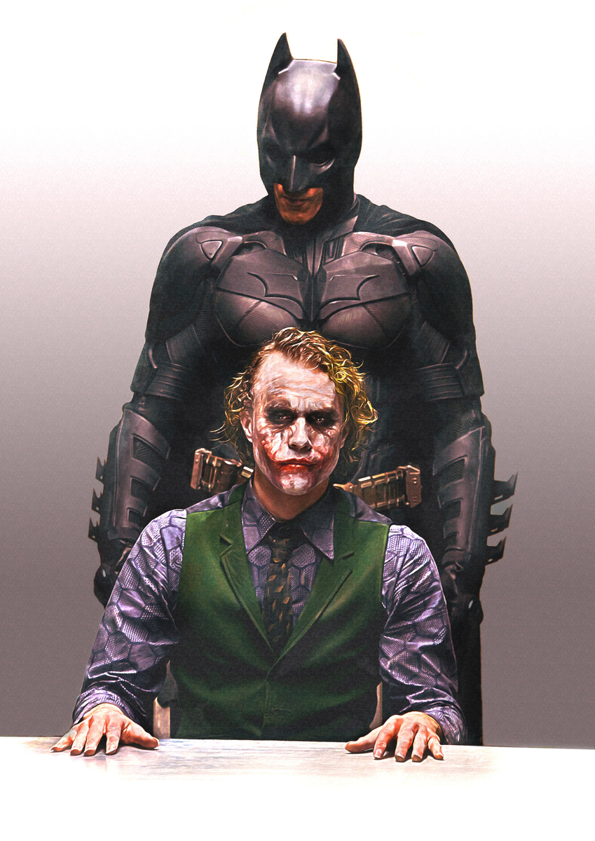 Джокер и бэтмен - классическая пара антогонистов, которая символизирует первый диалектический принцип (образы из кинофильма "Тёмный рыцарь")