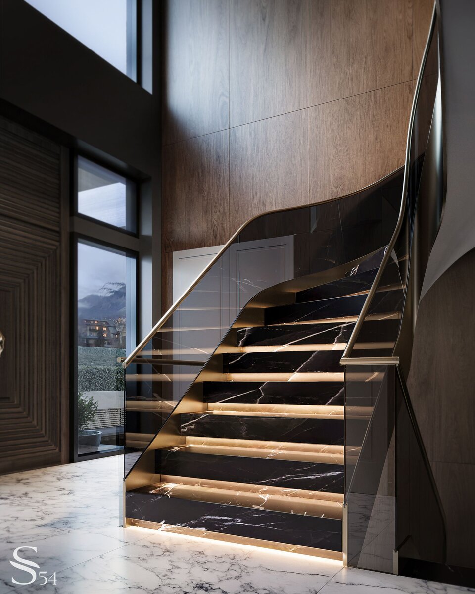 Входная группа с дизайнерской лестницей