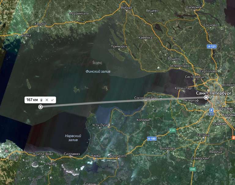 Местоположение острова Большой Тютерс в финском заливе, скриншот ЯндексКарт