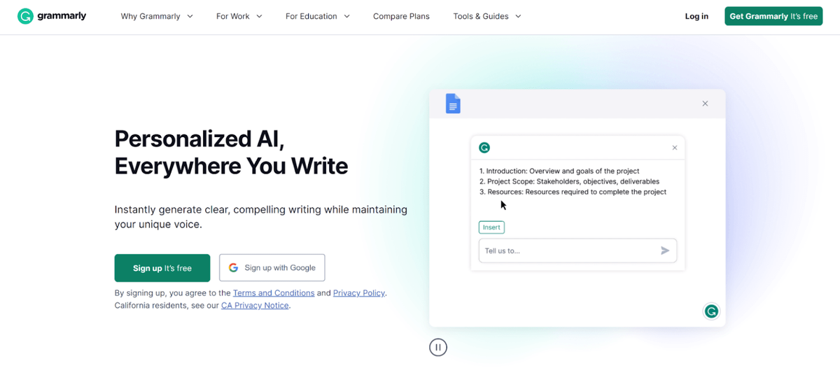 Главная страница Grammarly.
