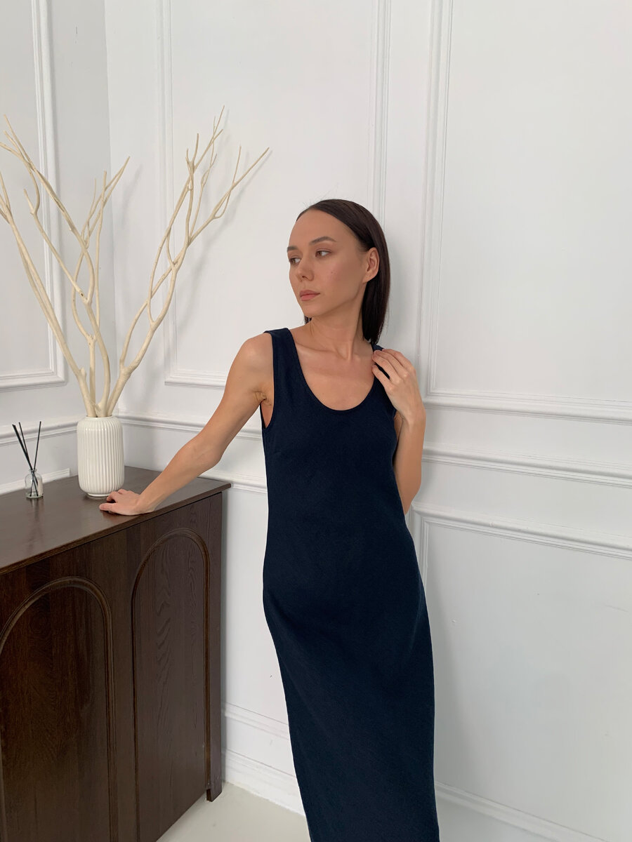 Льняное платье в пол QUALITY "Чернильный синий"