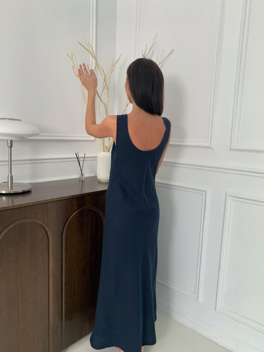 Льняное платье в пол QUALITY "Чернильный синий"