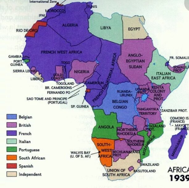 Карта Африки в 1939 году.