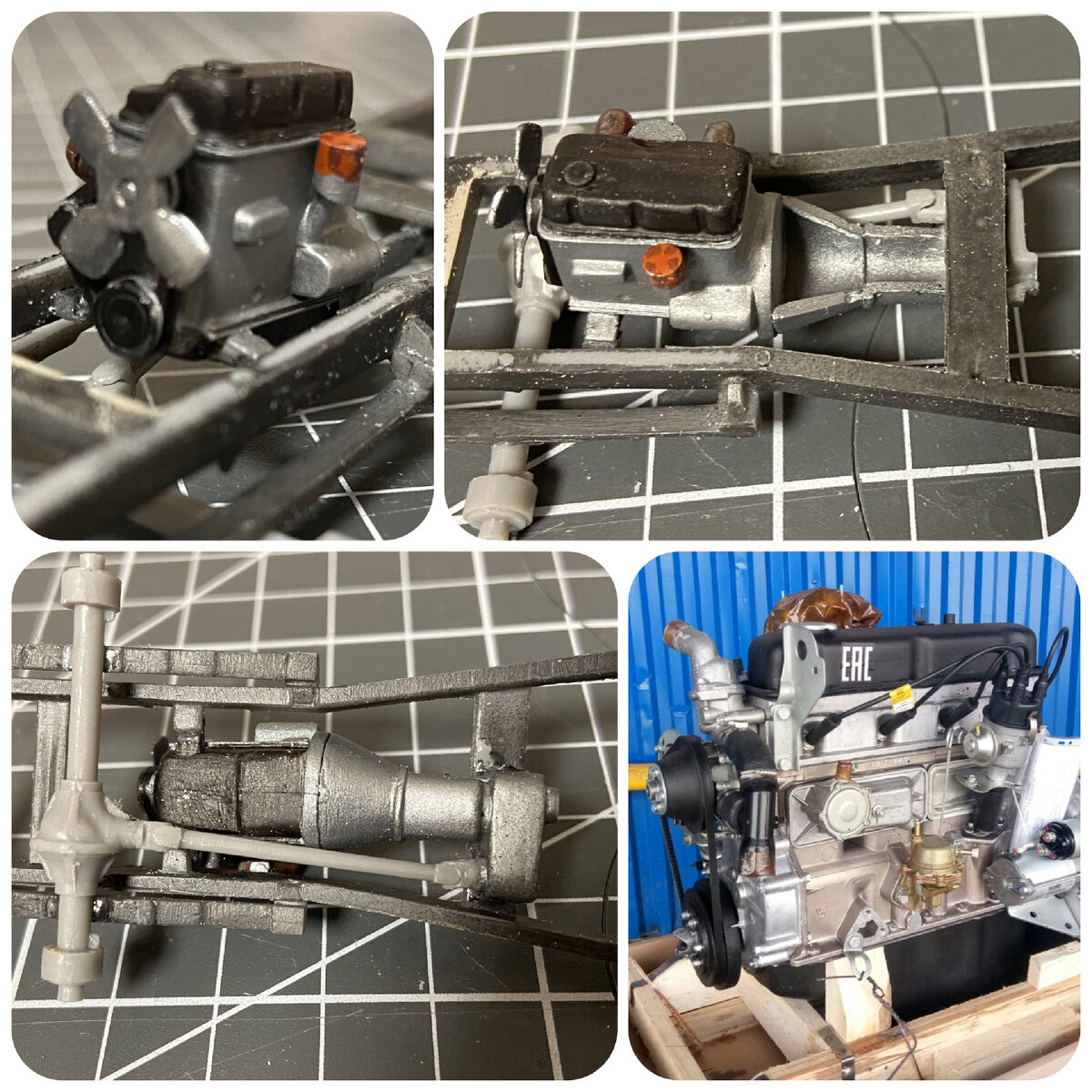 Роспись двигателя по прототипу. Разве что крышку трамблёра сделал рыжей, бакелитовой