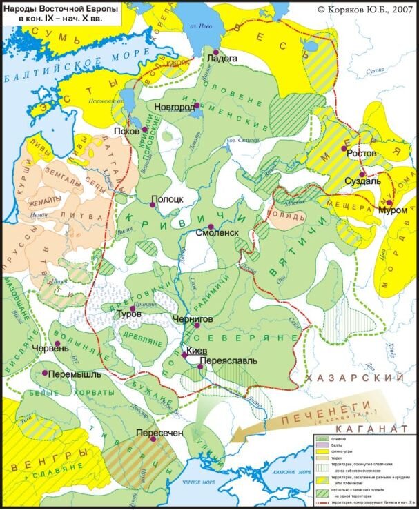 Карта расселения древних славянских (а скорее - германских) племен на территории будущей Руси