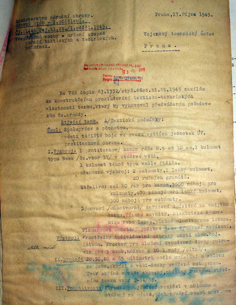 Тактико-технические требования на средний танк, датированные 17 октября 1945 года.