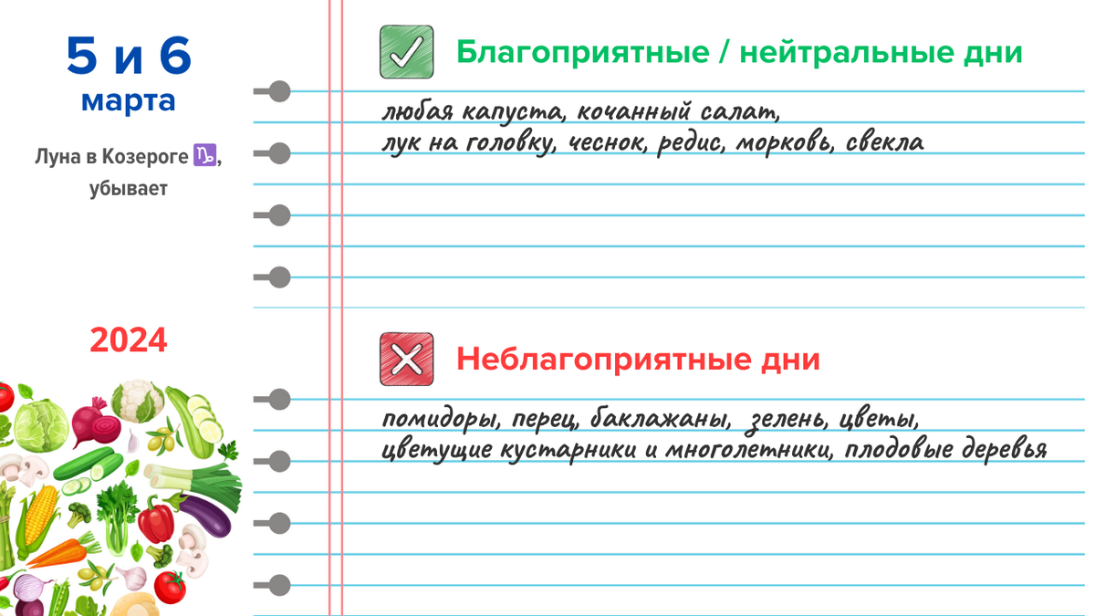Календарь посадки рассады на март