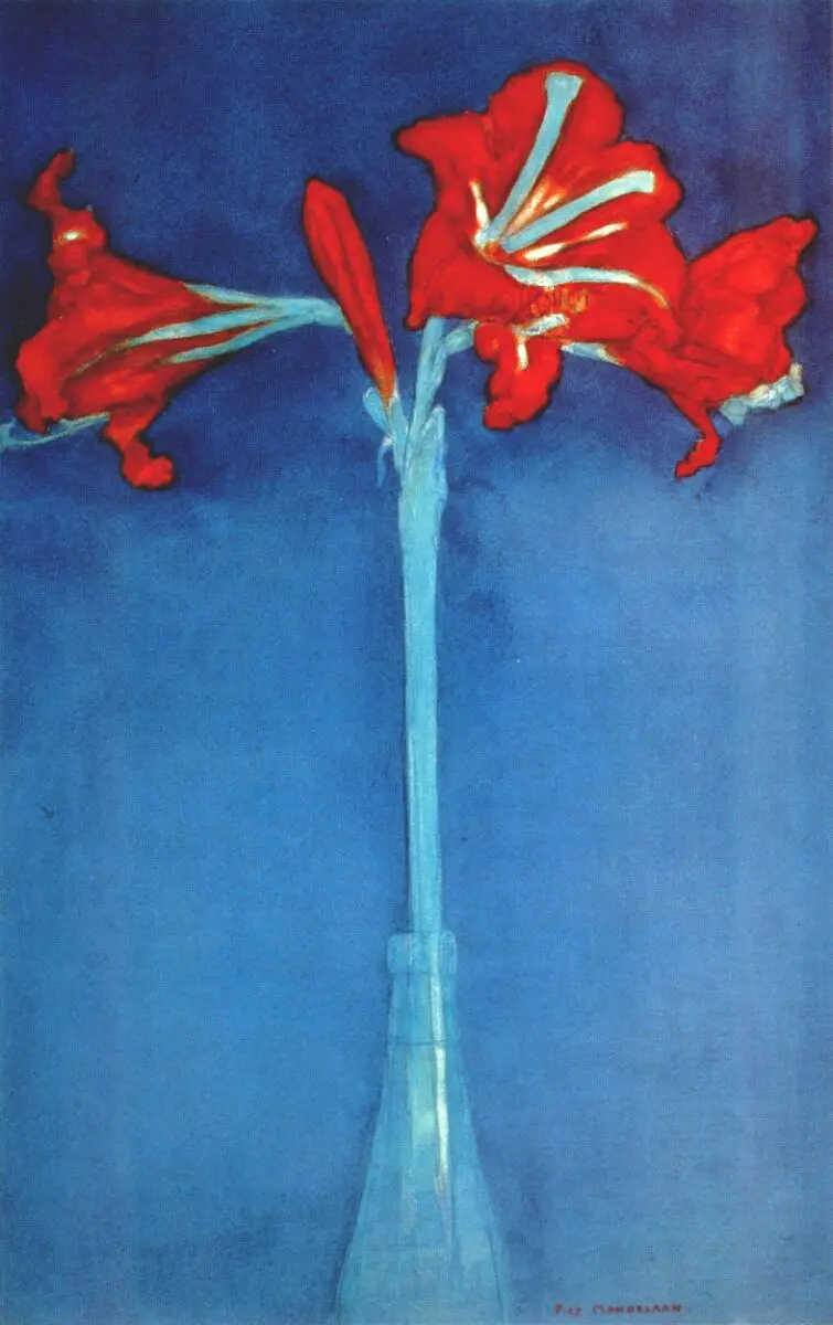 Пит Мондриан. Амариллис на синем фоне. 1910 г. Бумага, акварель. 31.5×49.2 см