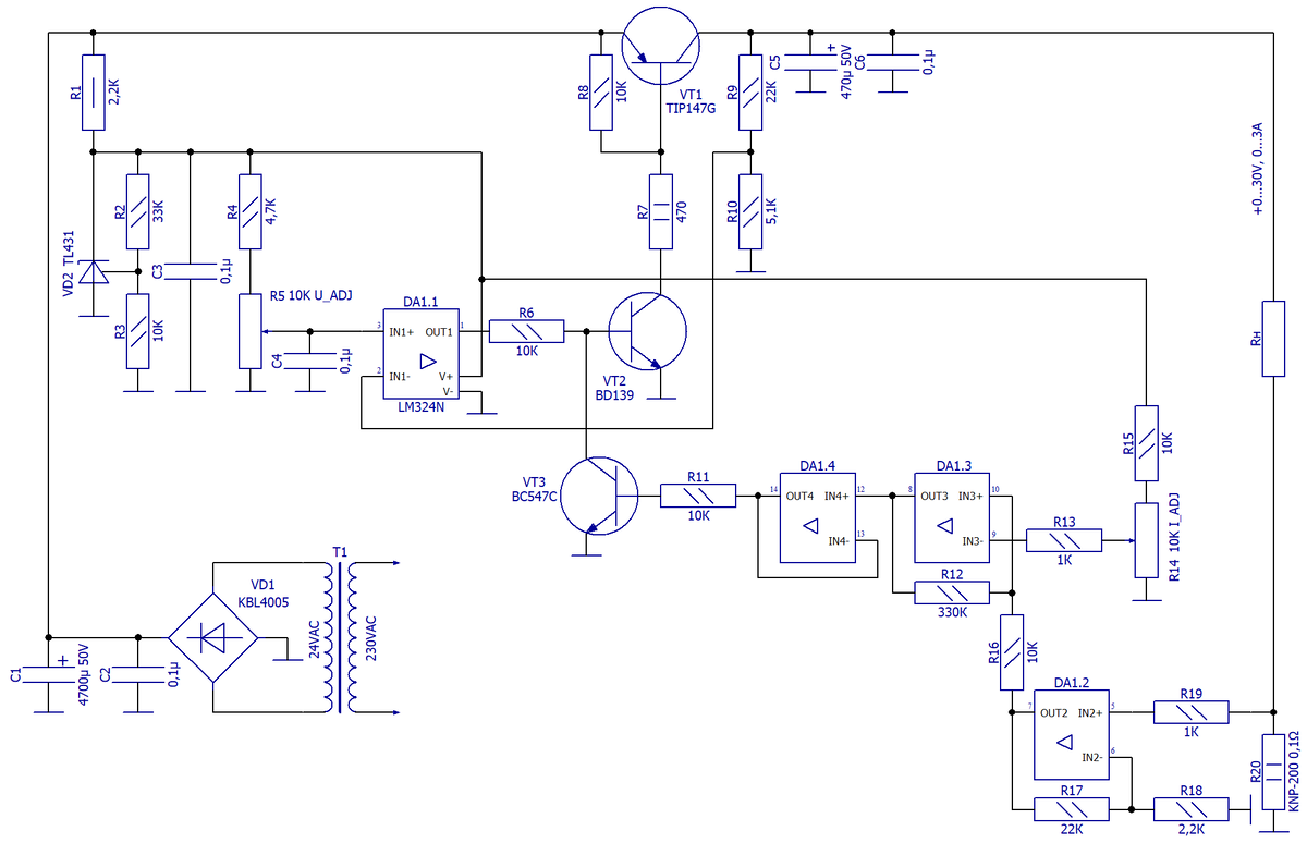 Схема электрическая принципиальная лабораторного блока питания