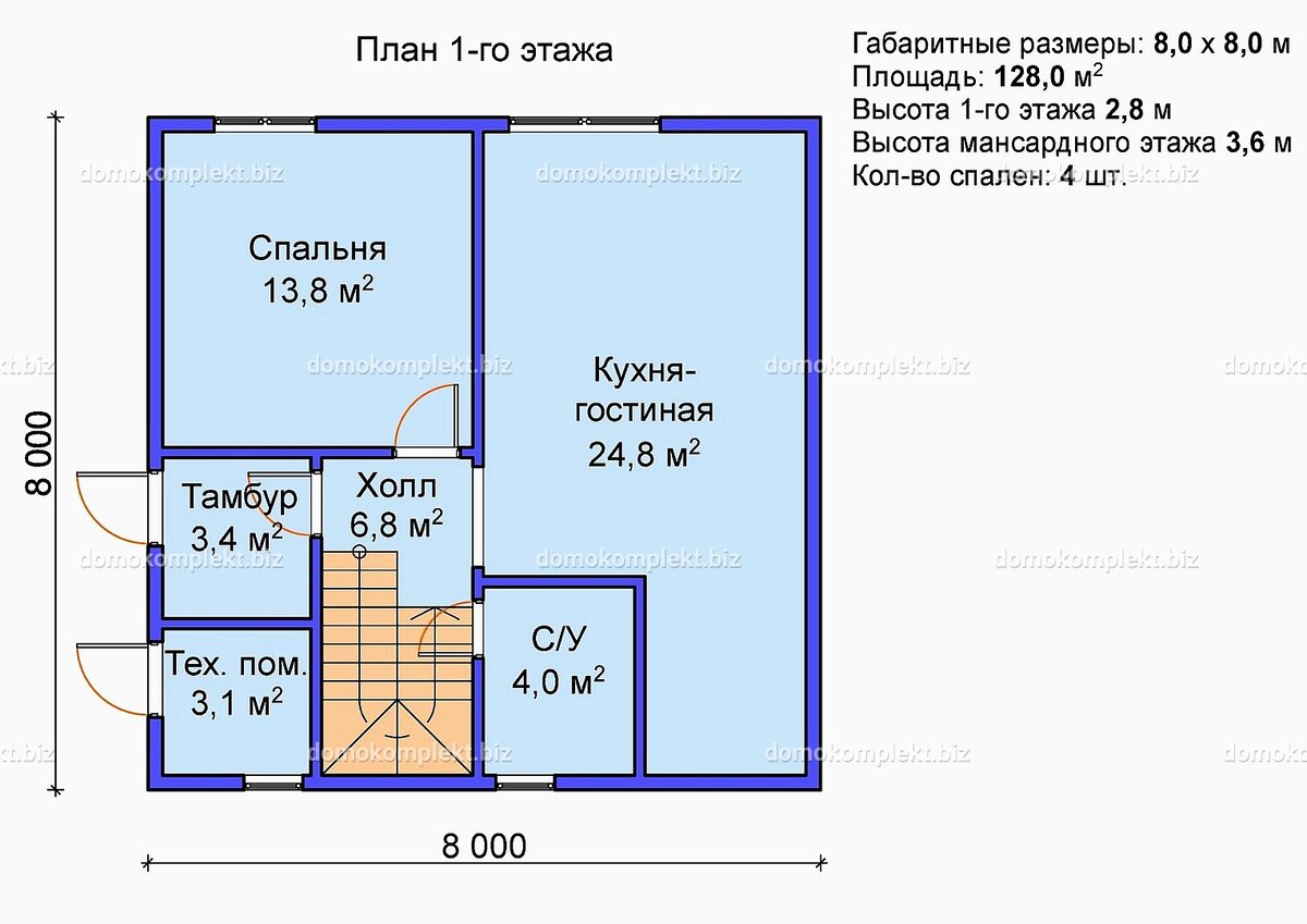 Проект дома на семью из 4 человек из бруса