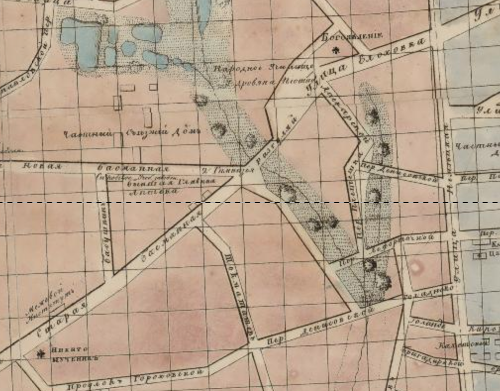 Площадь Разгуляй на карте Москвы 1853 года. С сайта www.retromap.ru.