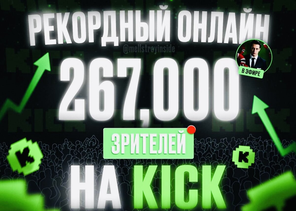 Мелстрой установил новый личный рекорд по количеству зрителей на KICK — 267  тысяч зрителей. | Слоты JetTon | Дзен