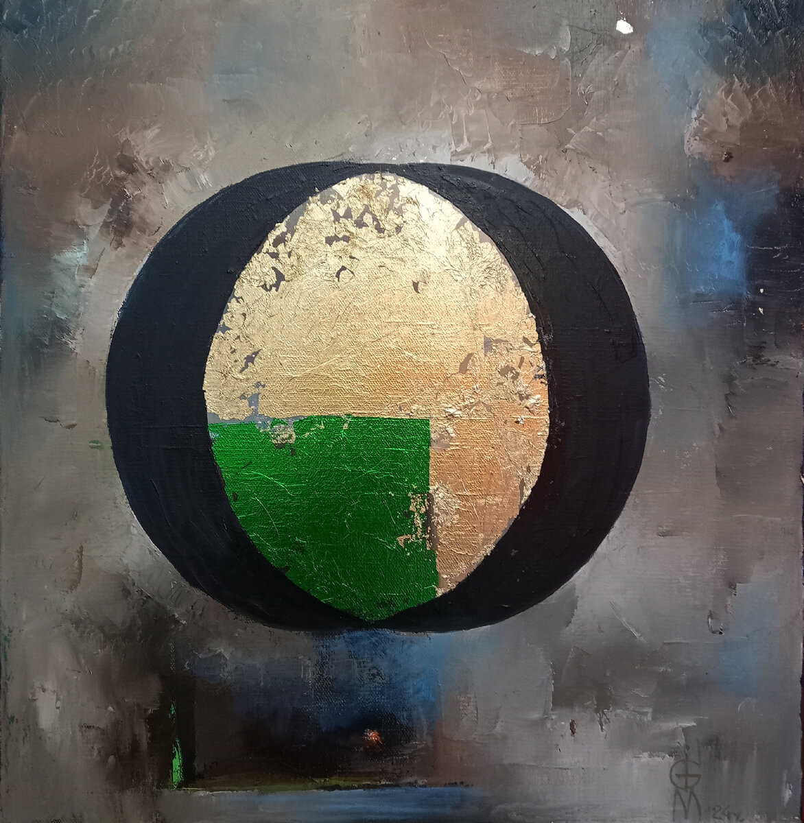 "Золотое яйцо или подарок духов Луны" холст/масло/сусальное золото_505х50см_2024г.