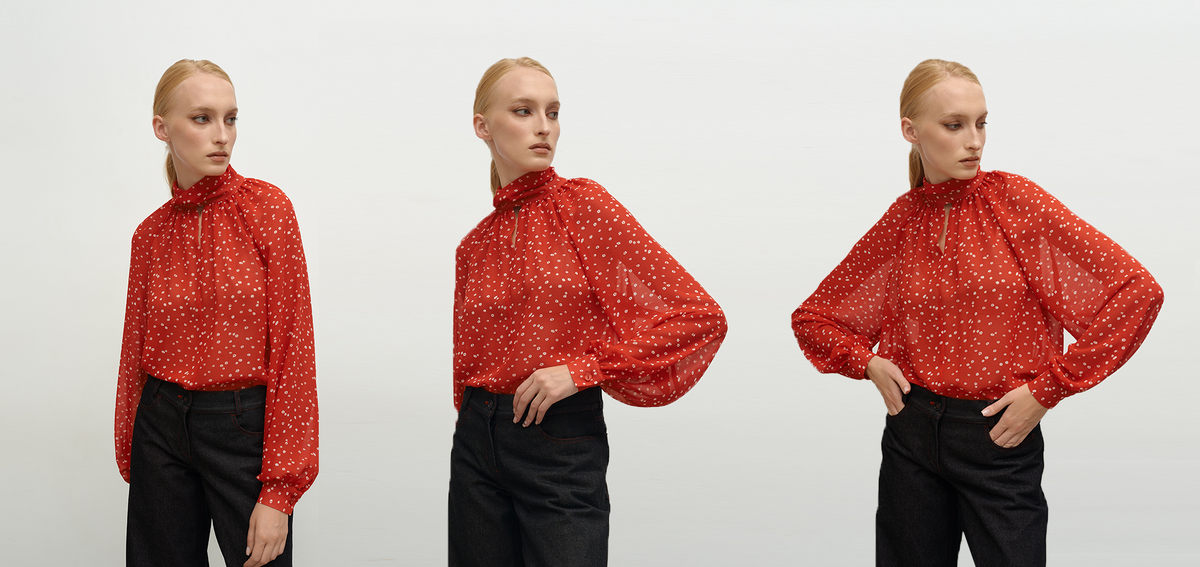 Шифоновая блуза в горох из осенней коллекции VIRELE