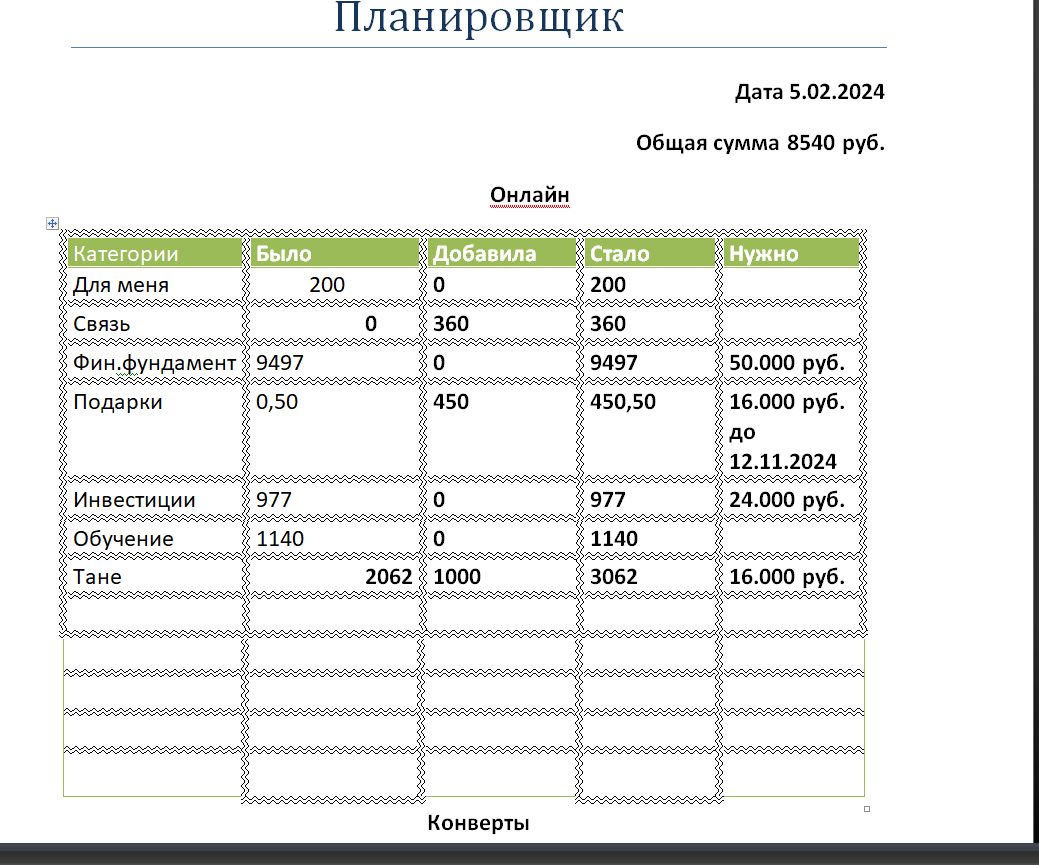 Моя онлайн тоаблица