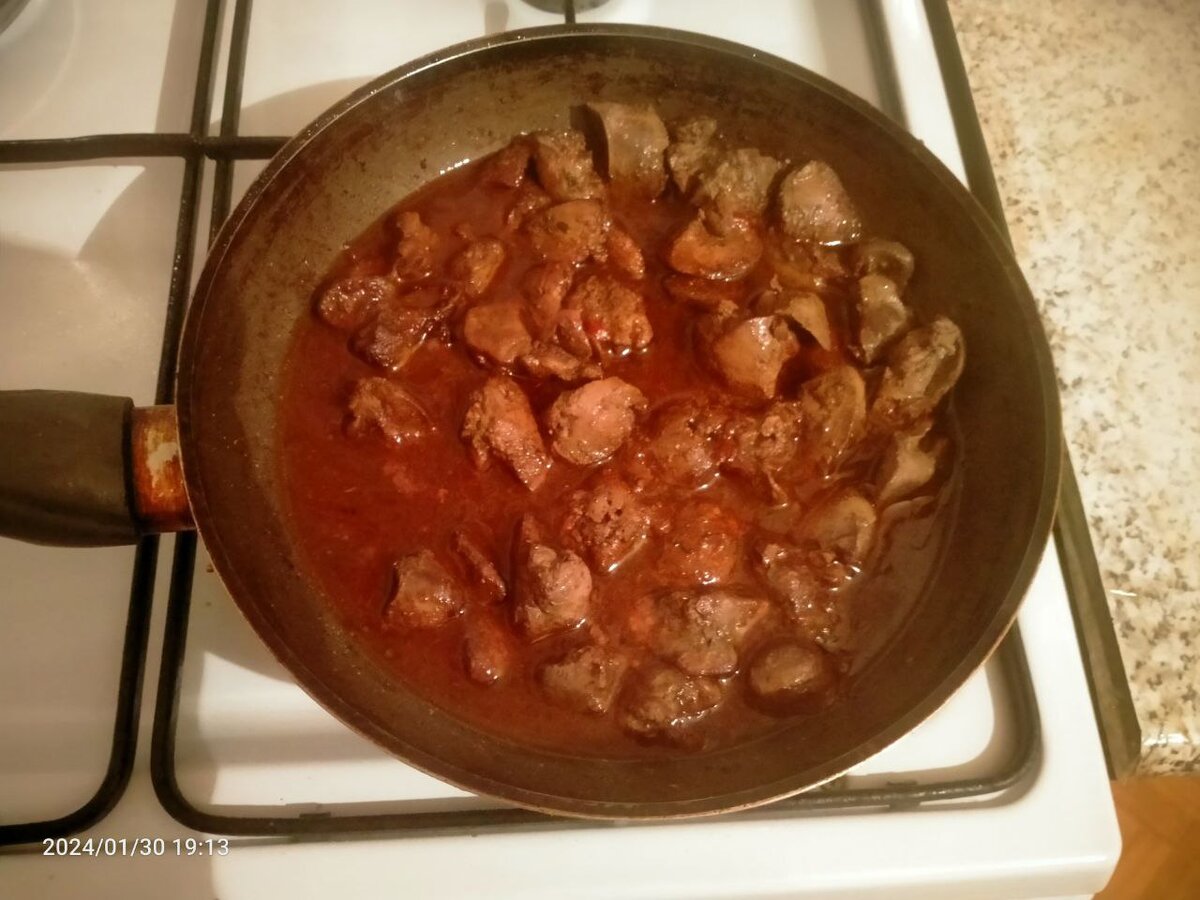 Готовая куриная печень. Фотография автора