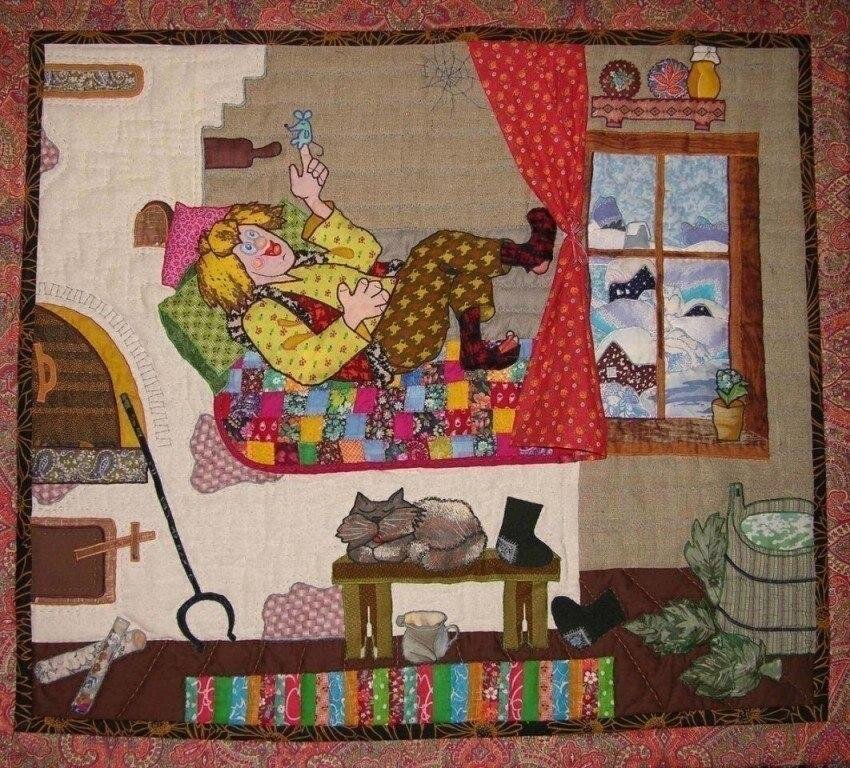 Лоскутная картина, характеризующая быт деревенской избы. Фото из интернета