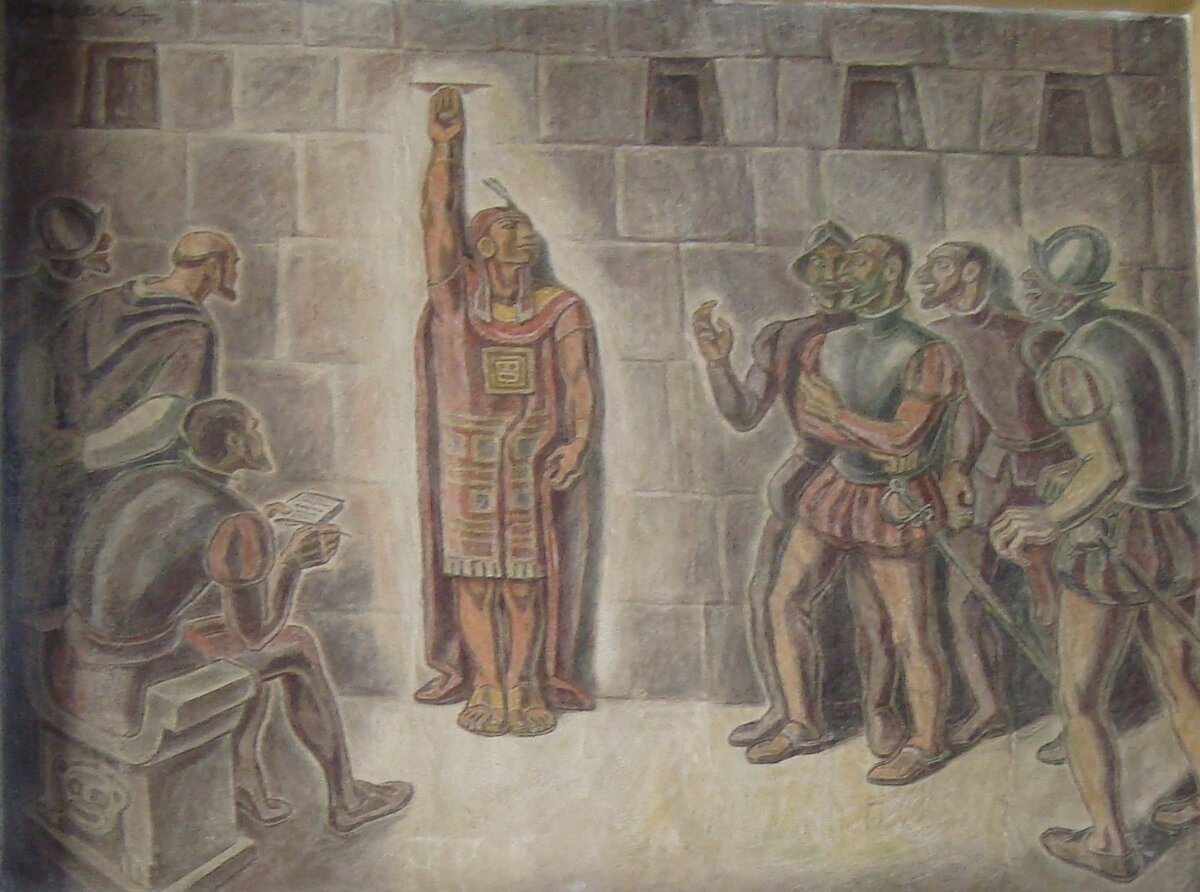 Атауальпа показывает испанцам размер выкупа 