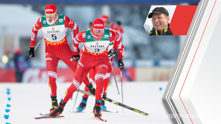    Александр Большунов во главе группы из российских лыжников.