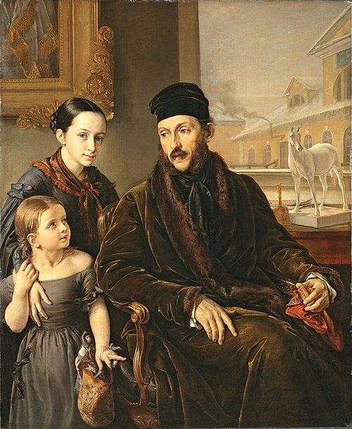 Дм.Воейков, его дочь Варвара и её гувернантка мисс Сорок  В.Тропинин 1842