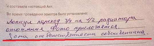 Фрагмент акта акта осмотра