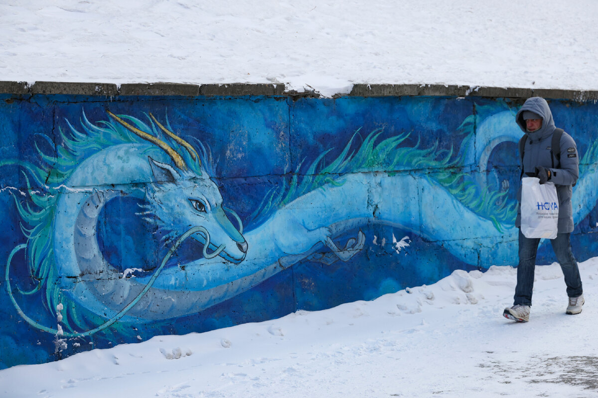 Даже холодной сибирской зимой на японских драконов обращают внимание