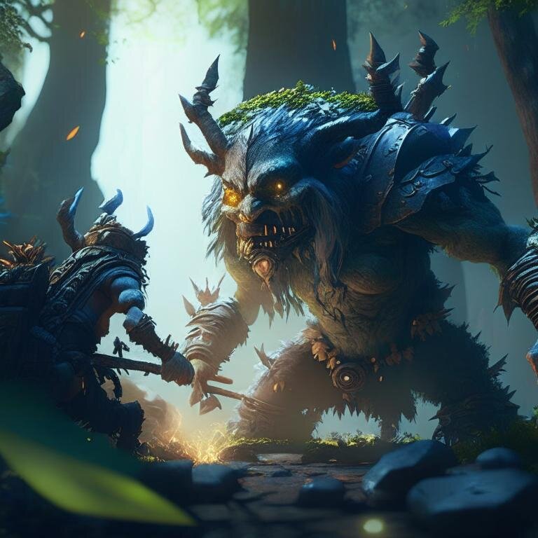 В глухом лесу под лунным светом раскрывается древняя война между злобными троллями и благородными эльфами, заставляя одного храброго путешественника оказаться в центре мистической схватки, где ужас и тайны плетутся вместе под серебристым лунным небом.