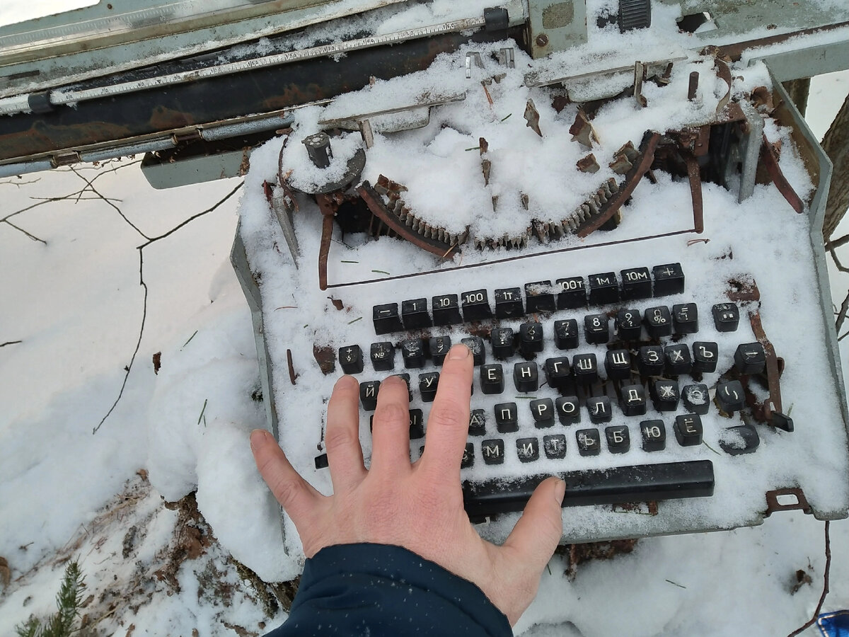 Настоящая печатная машинка стоит в лесу на пеньке )))
