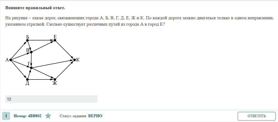 На рисунке схема дорог связывающих города abcdefg по каждой дороге можно двигаться только в одном