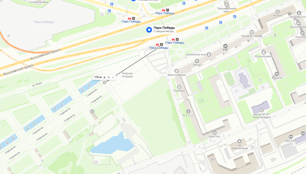 Яндекс Карта, метро Парк Победы