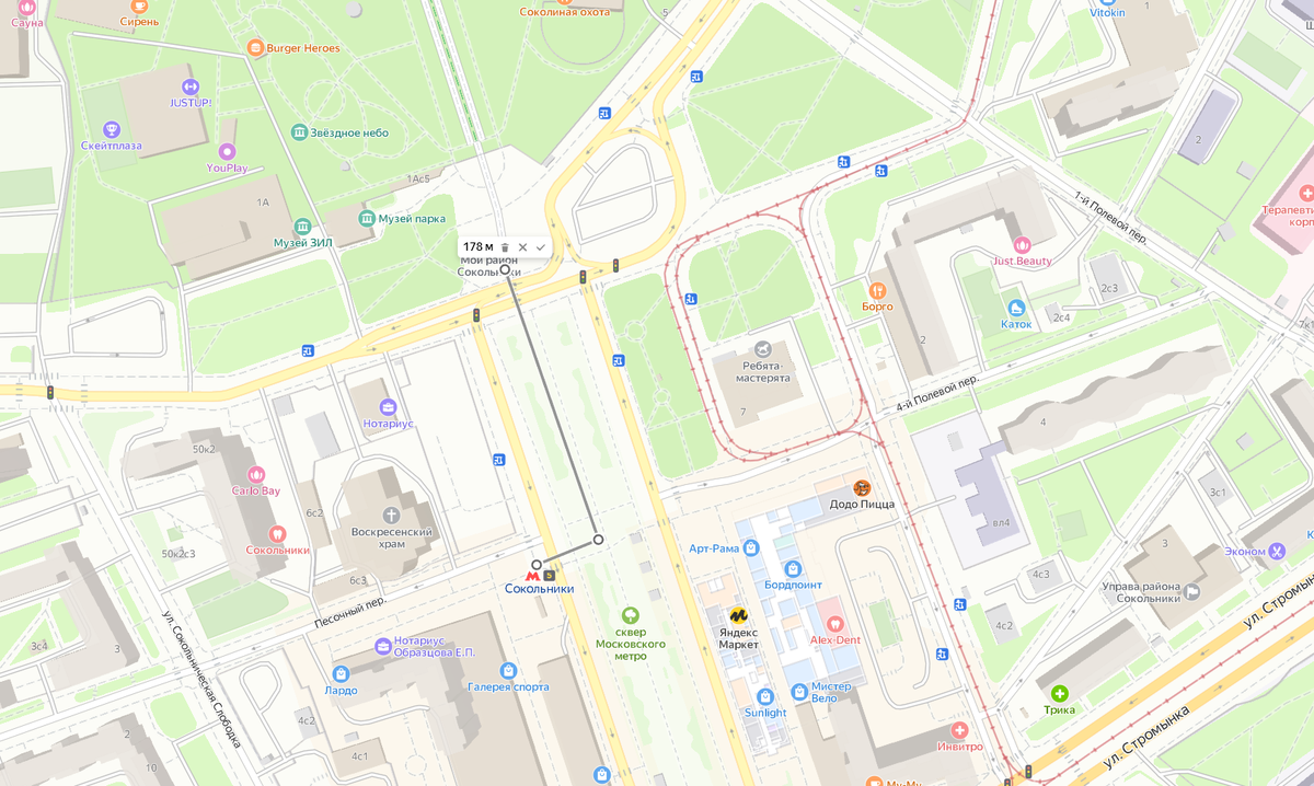 Яндекс Карта, метро Сокольники