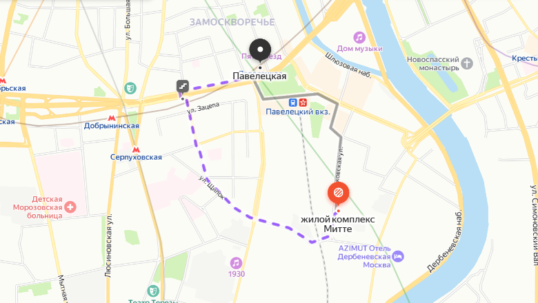 Ближайшая станция метро на карте рядом с ЖК «Митте»