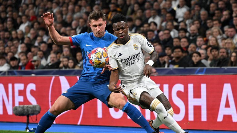    Вилли Орбан («Лейпциг») и Винисиус Жуниор («Реал»). Global Look Press