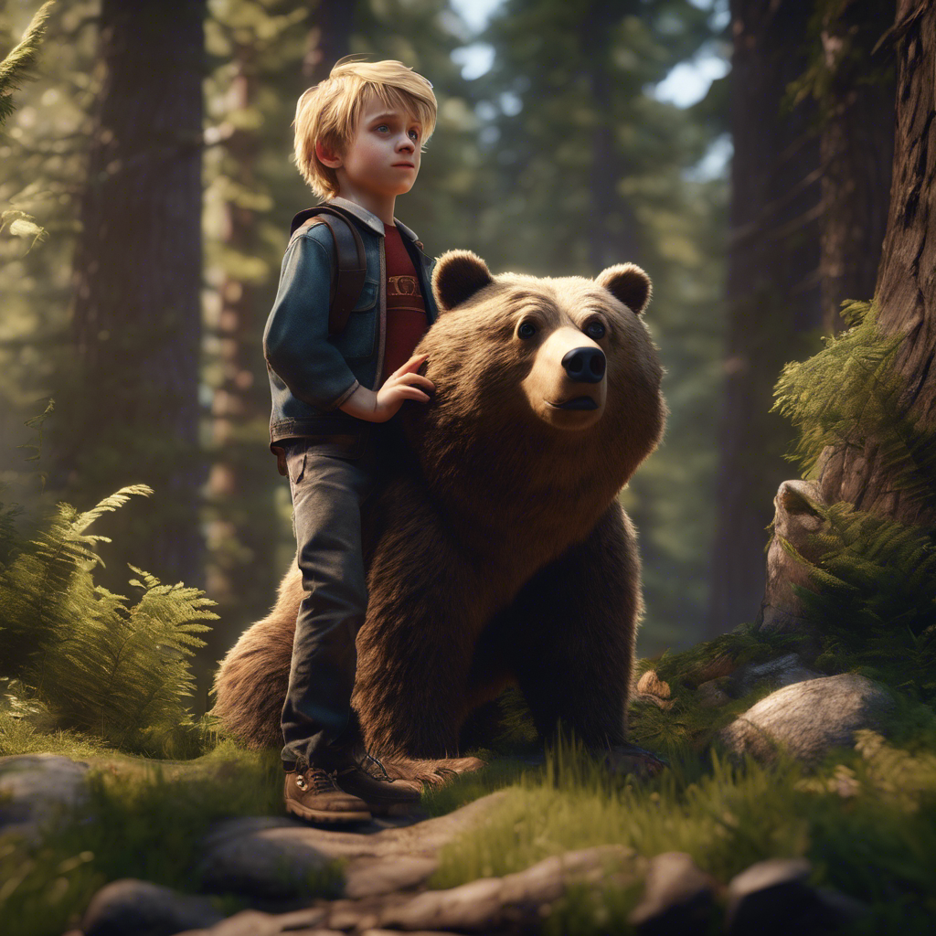 1. В месте, где граница между добром и злом размыта, жил маленький мальчик по имени Мейсон.Он был предприимчивым и любил исследовать леса рядом со своим домом. Однажды, блуждая глубоко в лесу, Мейсон наткнулся на величественного медведя.Медведь был не похож ни на одного, которого Мейсон когда-либо видел раньше. У него был мудрый взгляд и мягкие манеры поведения.Мейсон решил назвать медведя Брайаном. 