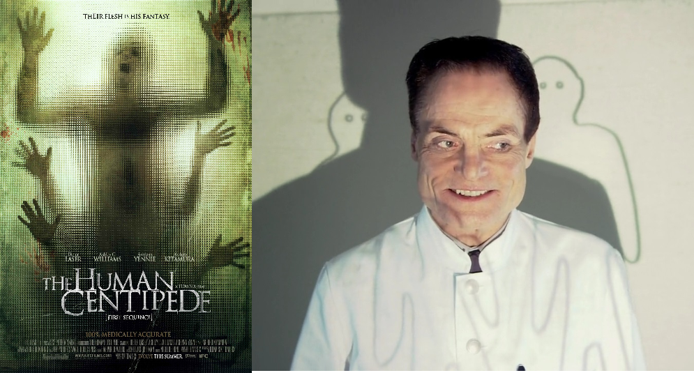 Постер и кадр из фильма "Человеческая многоножка"