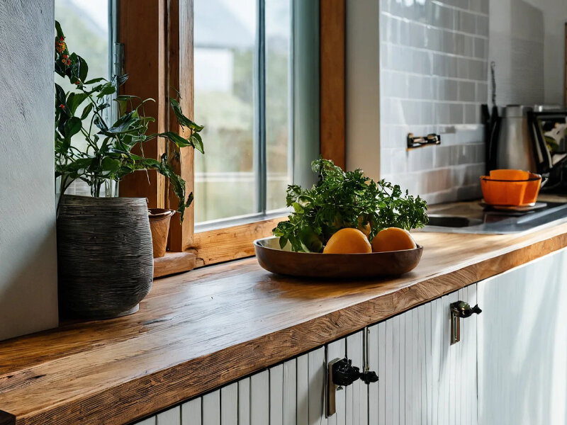 Подоконник-столешница со шкафами 