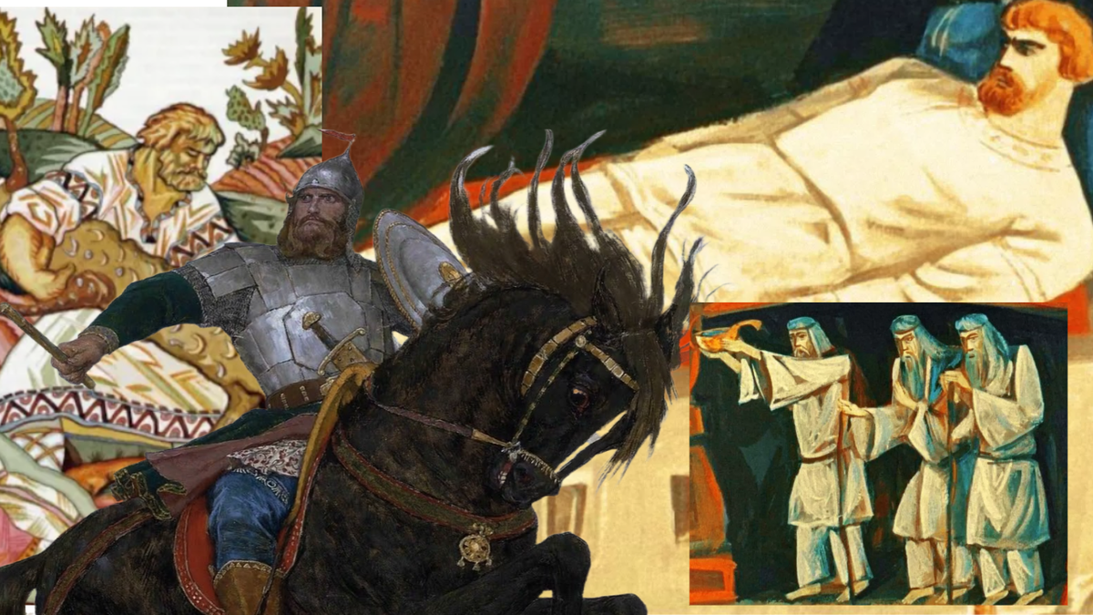 Илья Муромец лежит на печи. Изображения старцев. Васнецов.