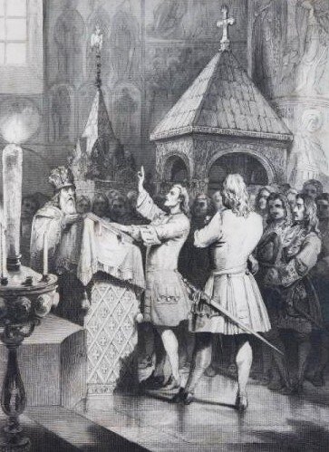 Отречение царевича Алексея от престола. Гравюра. Неизвестный художник