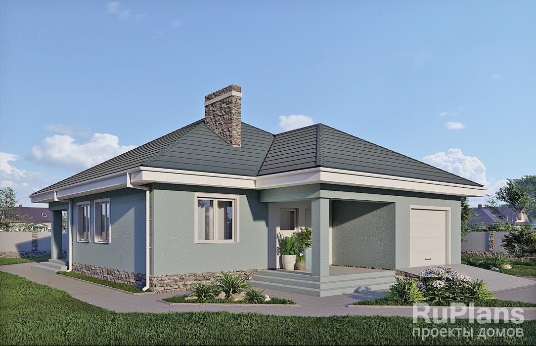 Характеристики проекта Общая площадь  104,6 кв.м
Жилая площадь  55 кв.м
Размеры дома  14,5 x 11,5 м
Высота здания  7,2 м
Количество комнат  4
Количество спален  3
Гараж  есть
Отделка  штукатурка
Материал стен  пеноблок / газобетон
Фундамент  ленточный
Перекрытия  балки