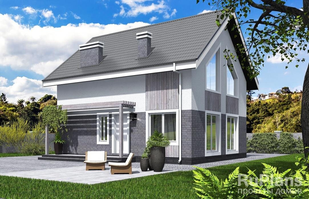 Характеристики проекта Общая площадь  99,6 кв.м
Жилая площадь  68,5 кв.м
Размеры дома  9,9 x 7,9 м
Высота здания  8,8 м
Количество комнат  5
Количество спален  3
Мансарда  есть
Отделка  облицовочный кирпич, клинкерная плитка
Материал стен  кирпич
Фундамент  монолитный ж/б, стена в грунте
Перекрытия  металлические