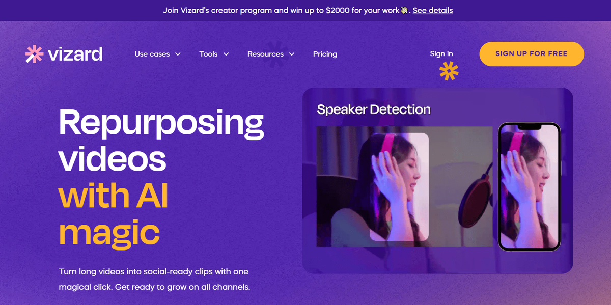 Регистрация в Vizard ai