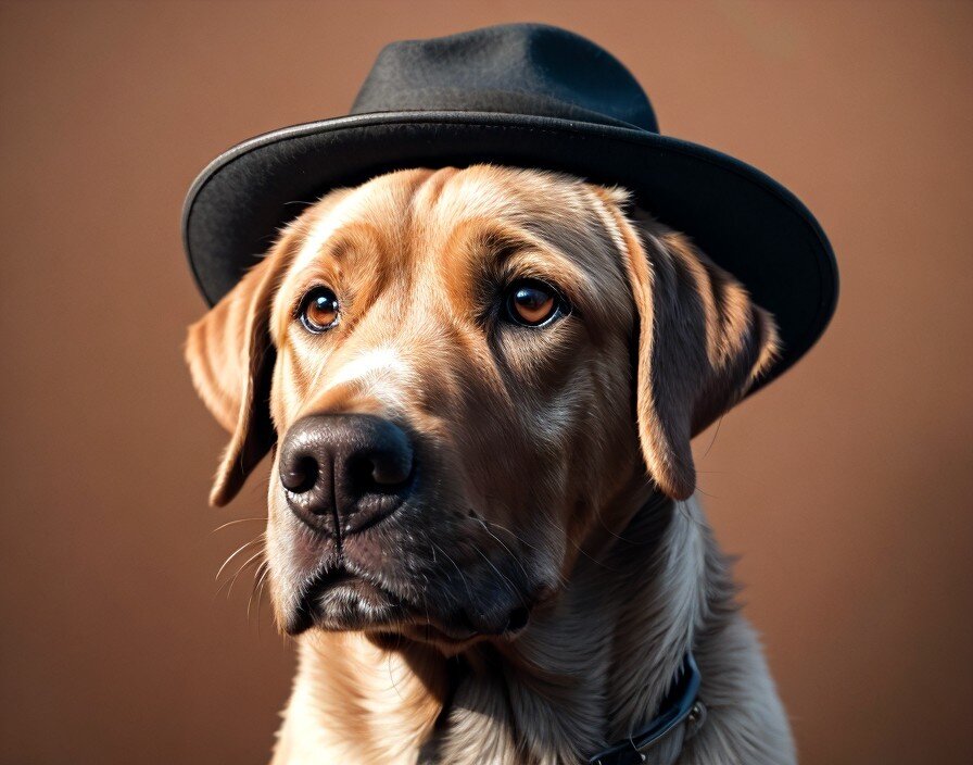 Сгенерировано с помощью Deep Dream Generator. Promt: "a stylish Labrador wearing a hat, 4k, high detail, 4K 3D,very cute"