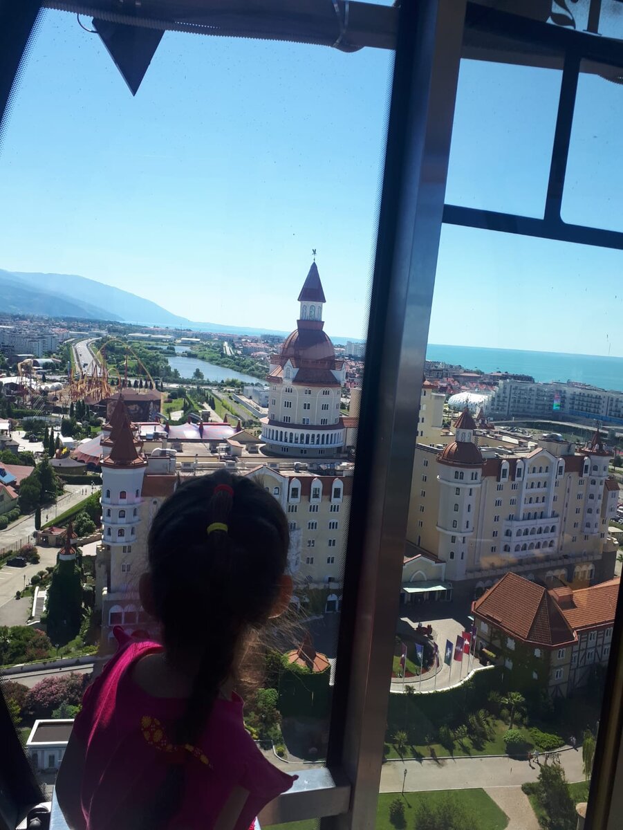 Колесо обозрения,вид на отель "Богатырь" Сочи-парка.