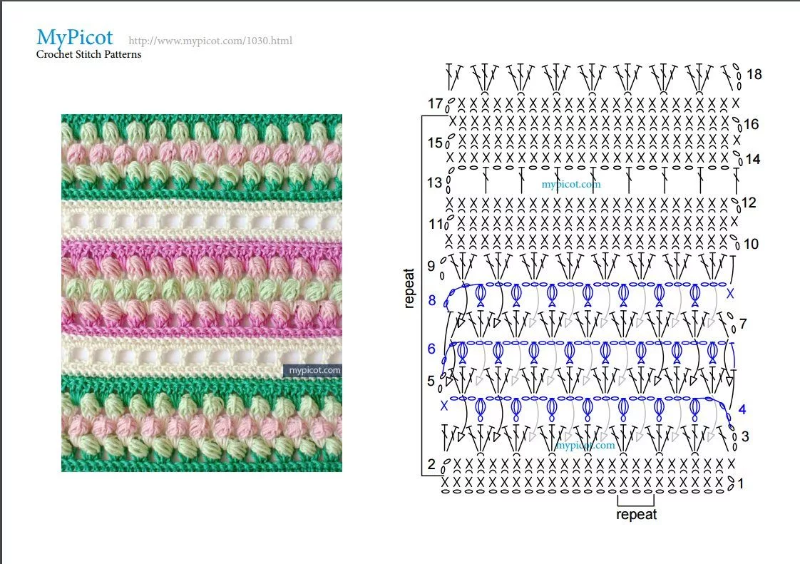 Комбинированный узор крючком схема
