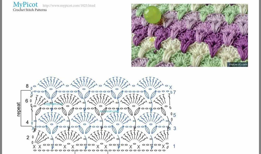 Комбинированный узор крючком схема